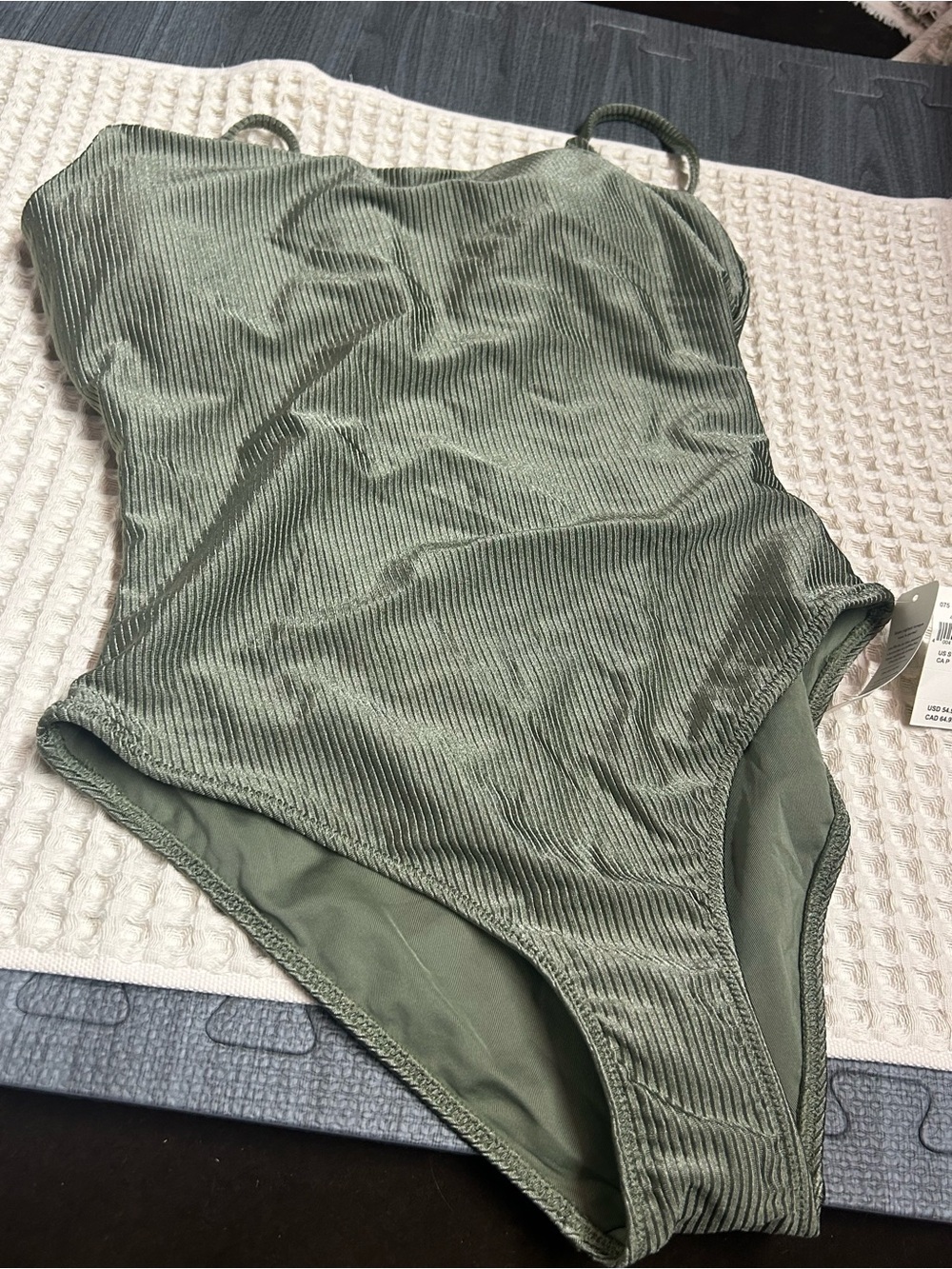 NWT Aerie Ribbed Olive Green One-Piece Wrap Around Tie Swimsuit - Picture 3 of 9